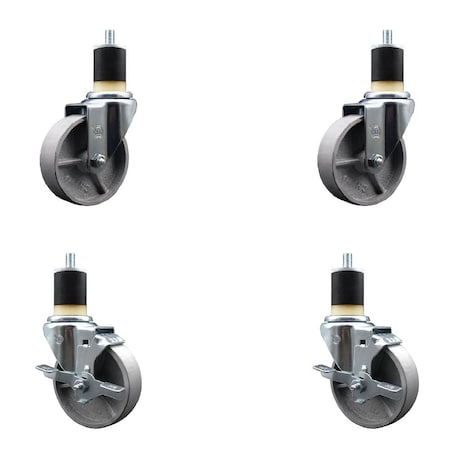 Service Caster 4'' Semi Steel Wheel Swivel 1-7/8'' Expanding Stem Caster Set 2 Brakes, 4PK SCC-EX20S414-SSS-2-TLB-2-178